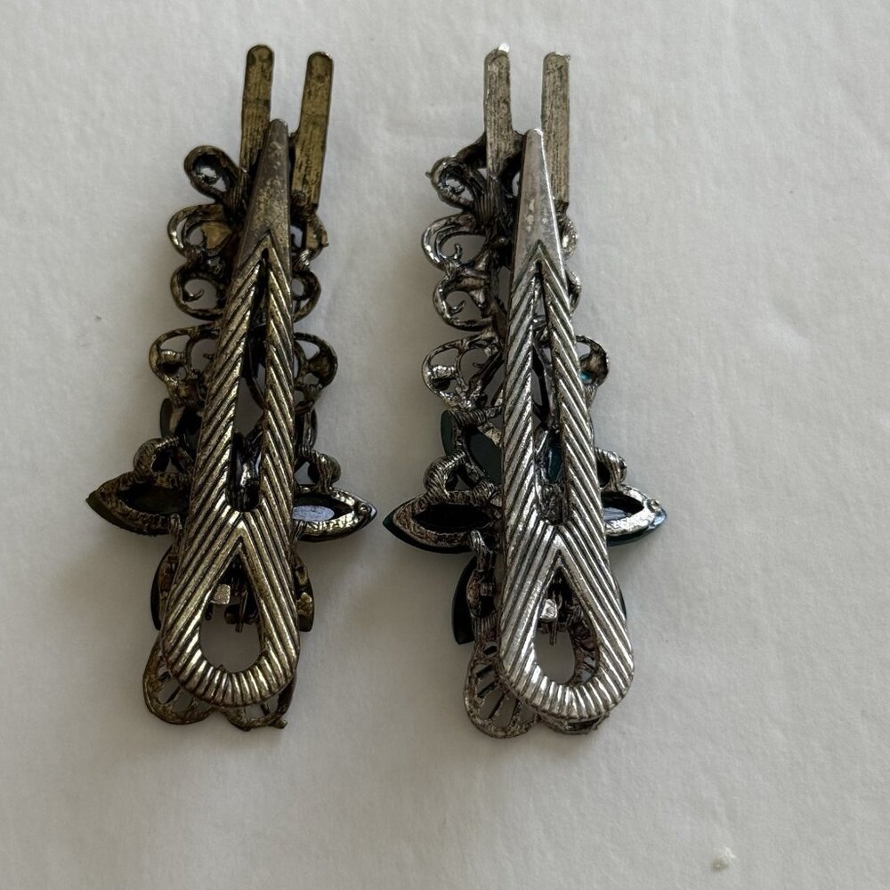 Vintage Flower Hair Clip Clamp Filigree Hair Decor 3" Metal Stone Set of 2 - Picture 6 of 6
